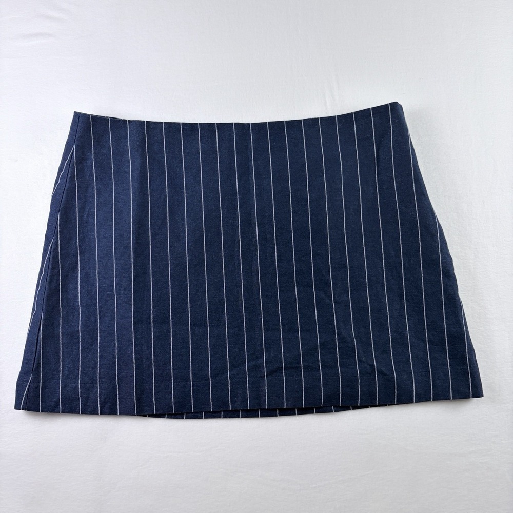 NWT Gap Navy Blue Pinstripe Mini Skirt Linen Blend Sz 18 Preppy Academia